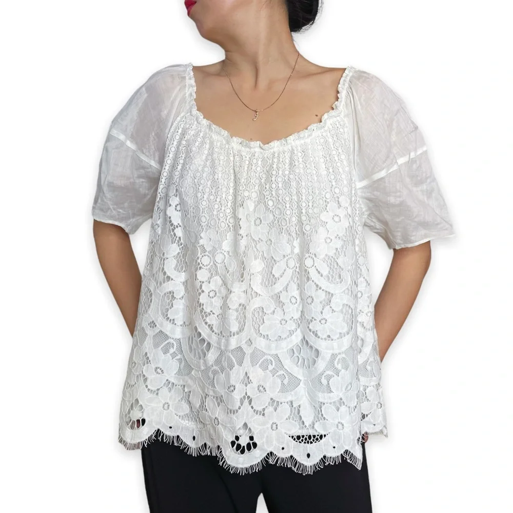 NWT Anthroplogie Moulinette Soeurs Messina White Puffsleeve Lace Top Size L - Picture 9 of 16